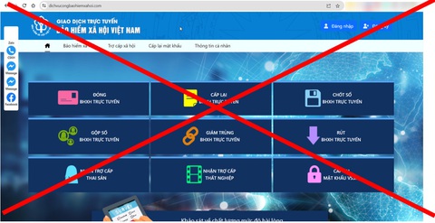 Giao diện trang web giả mạo Bảo hiểm xã hội Việt Nam với thiết kế rất giống trang web thật - Ảnh: BẢO HIỂM XÃ HỘI Giao diện trang web giả mạo Bảo hiểm xã hội Việt Nam với thiết kế rất giống trang web thật - Ảnh: BẢO HIỂM XÃ HỘI