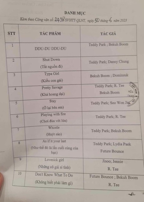Concert Blackpink đối diện nguy cơ thu hồi giấy phép biểu diễn - Ảnh 4. Một số ca khúc được biểu diễn trong concert BlackPink tại Hà Nội được công bố vào 30-6