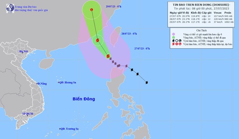 Bão Doksuri vào Biển Đông thành bão số 2 - Ảnh 1. Sơ đồ đường đi bão số 2 - Ảnh: Trung tâm Dự báo khí tượng thủy văn quốc gia
