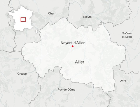 Noyant-d’Allier tọa lạc ở tỉnh tỉnh Allier, trong vùng Auvergne, miền trung nước Pháp - Ảnh: OPENSTREETMAP Noyant-d’Allier tọa lạc ở tỉnh Allier, trong vùng Auvergne, miền trung nước Pháp - Ảnh: OPENSTREETMAP