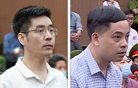 Cựu điều tra viên Hoàng Văn Hưng và cựu thư ký Phạm Trung Kiên tại phiên tòa - Ảnh: NAM ANH Cựu điều tra viên Hoàng Văn Hưng và cựu thư ký Phạm Trung Kiên tại phiên tòa - Ảnh: NAM ANH