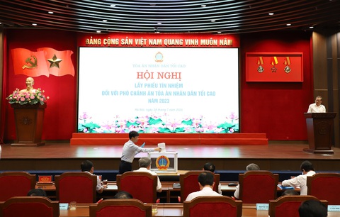 Quang cảnh hội nghị lấy phiếu tín nhiệm đối với các phó chánh án Tòa án nhân dân tối cao năm 2023 - Ảnh: TAND tối cao Quang cảnh hội nghị lấy phiếu tín nhiệm đối với các phó chánh án Tòa án nhân dân tối cao năm 2023 - Ảnh: TAND tối cao