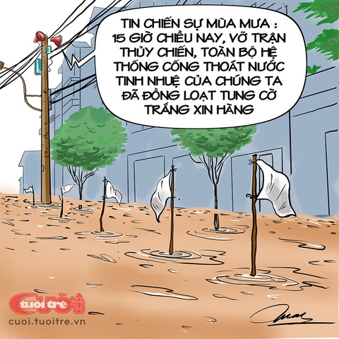 Vỡ trận thủy chiến, tung cờ trắng xin hàng - Ảnh 1. Vỡ trận thủy chiến, tung cờ trắng xin hàng - Tranh: Đỗ Minh Tuấn