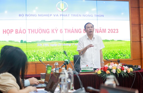Xuất khẩu rau quả cao nhất lịch sử, cả năm đạt trên 5 tỉ USD? - Ảnh 1. Thứ trưởng Bộ Nông nghiệp và Phát triển nông thôn Phùng Đức Tiến chủ trì buổi họp báo - Ảnh: C. TUỆ