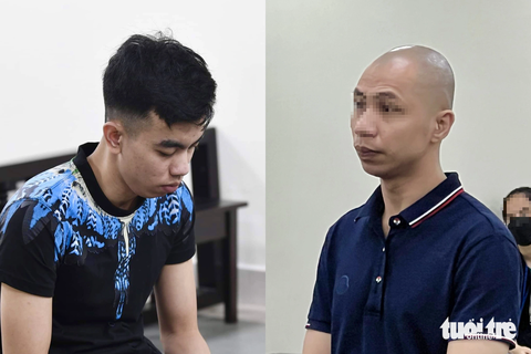Bị kịch của những cô gái trẻ yêu nhầm kẻ 'cuồng ghen' - Ảnh 1. Bị cáo Thành (trái) và Phúc tại phiên xét xử - Ảnh: DANH TRỌNG