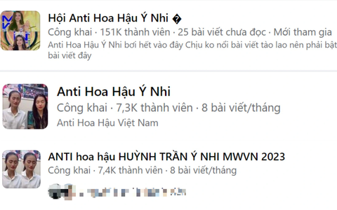 Tin tức giải 30-7: Hoa hậu Huỳnh Trần Ý Nhi bị lập group anti hơn 150.000 thành viên - Ảnh 3. Các hội nhóm anti có lượt tương tác khủng - Ảnh chụp màn hình