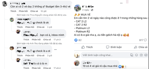 Nhu cầu tìm mua vé xem Blackpink ngày 2 tăng cao trên các hội nhóm - Ảnh: Chụp màn hình Nhu cầu tìm mua vé xem BlackPink ngày 2 tăng cao trên các hội nhóm - Ảnh: Chụp màn hình