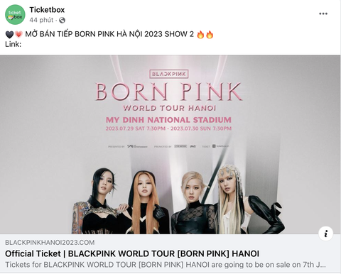 Trước giờ G, BTC bất ngờ mở cổng bán vé đêm nhạc BlackPink ngày 2 - Ảnh 1. Sát giờ diễn, ban tổ chức bất ngờ mở bán vé đêm nhạc BlackPink thứ 2 - Ảnh chụp màn hình