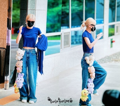 Rosé Blackpink đăng ảnh check in với nón lá tại Hàn Quốc - Ảnh 6. Rosé tạo dáng hài hước với chiếc quần jean đính gấu bông vô cùng độc đáo để khởi động cho ngày mới