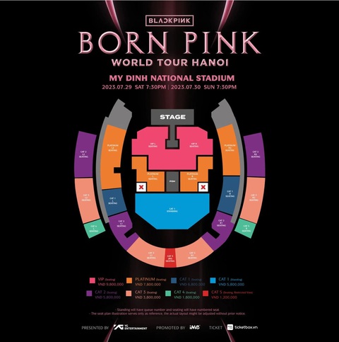 Sơ đồ và giá vé hai đêm diễn Born Pink tại Hà Nội ngày 29, 30-7 tới - Ảnh: BTC Sơ đồ và giá vé hai đêm diễn Born Pink tại Hà Nội ngày 29, 30-7 tới - Ảnh: BTC
