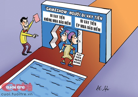 Người dân mất trắng hàng ngàn tỉ 'phí bôi trơn' ngân hàng - Ảnh 3. Game show vay tiền ngân hàng - Tranh: Hữu Lộc