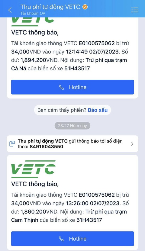 Xe 'nằm nhà' lại bị trừ tiền qua trạm thu phí không dừng liên tục - Ảnh 1. Anh B.P. nhận được thông báo trừ tiền tài khoản ETC dù xe "nằm nhà" - Ảnh: B.P