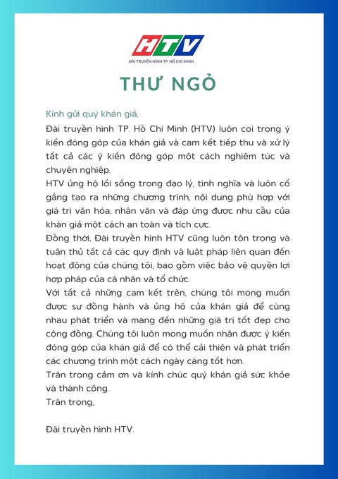 Bức thư ngỏ của HTV đăng trên trang fanpage HTV Bức thư ngỏ của HTV đăng trên trang fanpage HTV