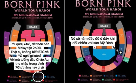 Cư dân mạng sốc với chiếc view 'đu idol' giá rẻ - Ảnh 2. Nam TikToker đối chiếu hạng vé của mình với vị trí ghế ngồi từng mua ở Born Pink diễn ra tại Malaysia. Anh chàng tỏ ra khó hiểu khi biết được mức giá được áp dụng tại Việt Nam, đối với riêng hạng vé nam TikToker từng mua.