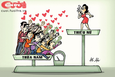 Thiếu nữ lên giá nhờ... thiếu nữ - Ảnh 1. Thiếu nữ lên giá nhờ... thừa nam thiếu nữ - Tranh biếm họa của Hữu Lộc