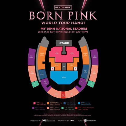 Trưa 7-7, 20 hạng vé của đêm đầu tiên (29-7) concert Blackpink được mở bán