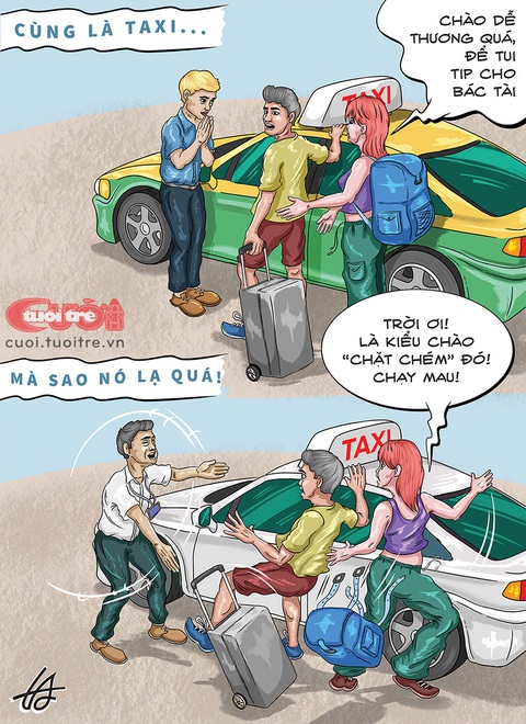 Cùng là taxi mà sao nó lạ quá! - Ảnh 1. Cùng là taxi mà sao nó lạ quá! - Tranh: Nguyễn Tuấn Anh