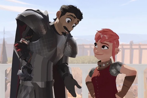 ‘Nimona’: Tình bạn giữa hai con người bị xã hội chối bỏ - Ảnh 2. Ballister và Nimona có chuyến hành trình thú vị, giàu cảm xúc - Ảnh: Netflix