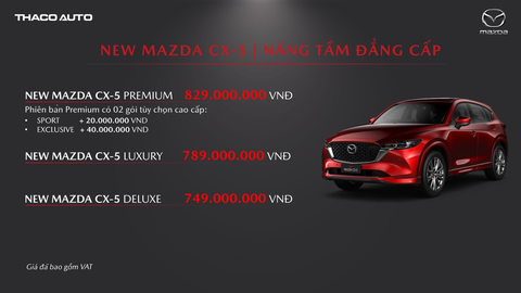 New Mazda CX-5, mẫu xe SUV 5 chỗ ra mắt với giá từ 749 triệu đồng - Ảnh 6. Bảng giá của xe - Ảnh: L.TRUNG