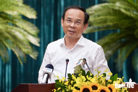 Bí thư Nguyễn Văn Nên: Giải ngân tại nhiều dự án công nhỏ đáng chê - Ảnh 2. Bí thư Thành ủy TP.HCM Nguyễn Văn Nên phát biểu kết luận hội nghị - Ảnh: HỮU HẠNH