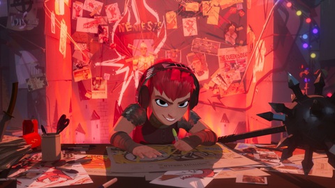 ‘Nimona’: Tình bạn giữa hai con người bị xã hội chối bỏ - Ảnh 5. Nimona tinh nghịch và bướng bỉnh, nhưng sâu bên trong có nhiều tổn thương - Ảnh: Netflix