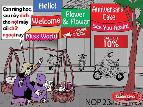 Học ngoại ngữ để sau này giúp nội - Tranh biếm họa của NOP