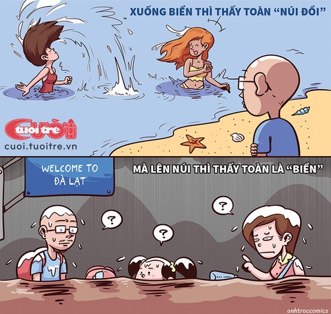 Núi đồi thấp hơn mực nước biển? - Ảnh 1. Núi đồi thấp hơn mực nước biển? - Tranh: Anh Trọc Comics
