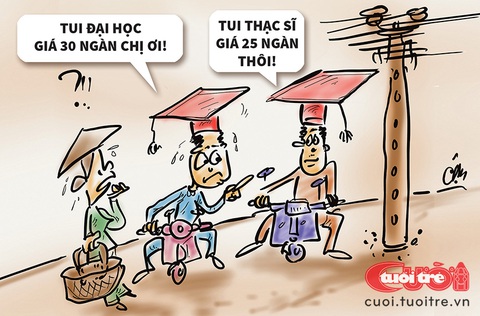 Thực tế 'cột sống': Cử nhân cạnh tranh với thạc sĩ - Ảnh 1. Cử nhân cạnh tranh thạc sĩ - Tranh: Cận