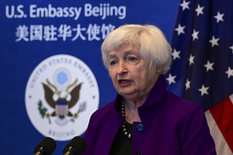 Bộ trưởng Bộ Tài chính Mỹ Janet Yellen phát biểu họp báo tại Bắc Knh ngày 9-7 - Ảnh: AFP Bộ trưởng Bộ Tài chính Mỹ Janet Yellen phát biểu họp báo tại Bắc Knh ngày 9-7 - Ảnh: AFP