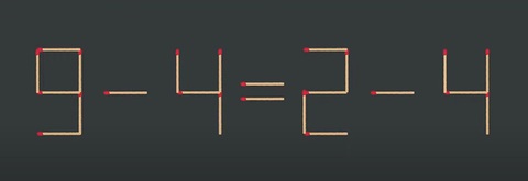 Thử tài IQ: Di chuyển một que diêm để 9-4=2-4 thành phép tính đúng - Ảnh 1. Thử tài IQ: Di chuyển một que diêm để 9-4=2-4 thành phép tính đúng - Ảnh 1.