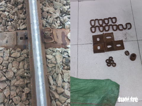 Người dân bắt trộm tháo đường ray: ‘Tôi làm vì biết mất một con ốc sẽ uy hiếp chạy tàu - Ảnh 3. Những con ốc, phụ kiện trên đường ray bị tháo trộm - Ảnh: CTV