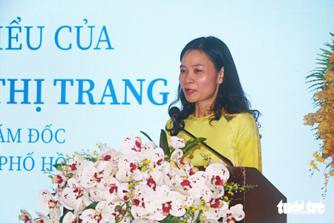 45 năm Bảo tàng TP.HCM: 'Địa chỉ đỏ' cho thế hệ trẻ - Ảnh 2. Bà Đoàn Thị Trang - phó giám đốc phụ trách Bảo tàng TP.HCM - phát biểu sáng 10-8 - Ảnh: THÁI THÁI