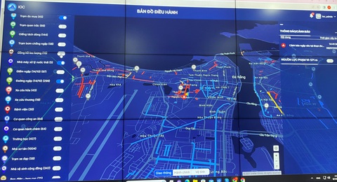 Trung tâm IOC Đà Nẵng góp phần xây dựng thành phố thông minh - Ảnh 4. Bản đồ cảnh báo ngập ở các tuyến giao thông trong thành phố được Trung tâm IOC giám sát, phân tích - Ảnh: STT-TT