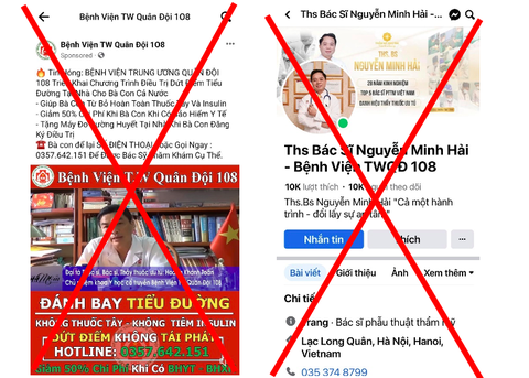 Bệnh viện Trung ương Quân đội 108 cảnh báo các trang mạo danh - Ảnh: BVCC Bệnh viện Trung ương Quân đội 108 cảnh báo các trang mạo danh - Ảnh: BVCC