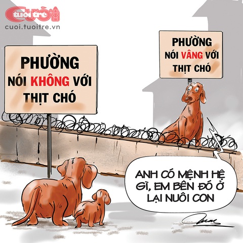 Đi 'công tác' ở nơi... nói vâng với thịt chó - Ảnh 1. Đi "công tác" ở nơi... nói vâng với thịt chó - Tranh: Đỗ Minh Tuấn