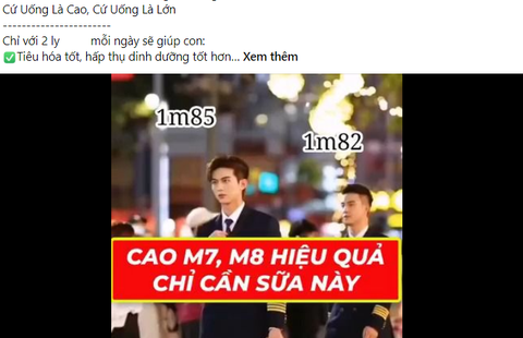 Quảng cáo sữa tràn lan với cam kết chỉ cần uống sữa sẽ cao - Ảnh: chụp màn hình Quảng cáo sữa tràn lan với cam kết chỉ cần uống sữa sẽ cao - Ảnh: chụp màn hình