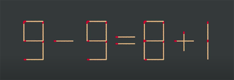 Thử tài IQ: Di chuyển một que diêm để 9-9=8+1 thành phép tính đúng - Ảnh 1. Thử tài IQ: Di chuyển một que diêm để 9-9=8+1 thành phép tính đúng - Ảnh 1.