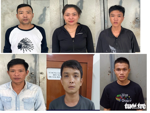 Khởi tố, bắt tạm giam nhóm bắt thiếu nữ 16 tuổi về làm công trả nợ - Ảnh 1. Từ trái sang, từ trên xuống: Tuấn, Hạnh, Quí, Bảo, Hậu và Thuần - Ảnh: MINH PHƯỚC