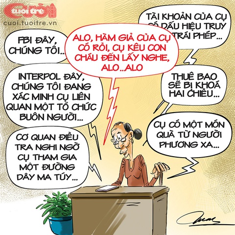Nhiều phụ nữ sập bẫy lừa đảo online, có người bị lừa hẳn 2 lần - Ảnh 2. Lừa đảo bủa vây người già - Tranh: Đỗ Minh Tuấn