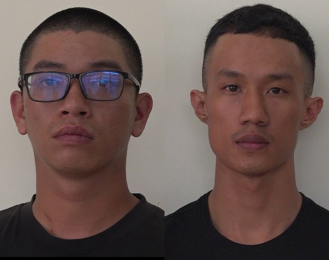 Công an quận 7 bắt nhóm 'tín dụng đen' tạt sơn nhà người vay tiền - Ảnh 1. Thạch (trái) và Hải tại cơ quan công an - Ảnh: Công an cung cấp