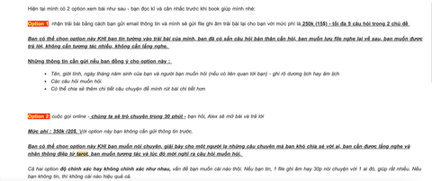 Có nhiều mức giá dành cho người muốn xem bói bài tarot. Tuy nhiên, trong ảnh, người bói bài tarot không quên chốt câu mang tính hên xui là “độ chính xác hay không chính xác như nhau” - Ảnh: NVCC Có nhiều mức giá dành cho người muốn xem bói bài tarot. Tuy nhiên, trong ảnh, người bói bài tarot không quên chốt câu mang tính hên xui là “độ chính xác hay không chính xác như nhau” - Ảnh: NVCC
