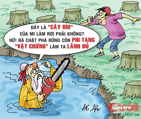 Cổ tích về 3 lưỡi rìu thời nay - Ảnh 1. Cổ tích về 3 lưỡi rìu thời nay - Tranh: Hữu Lộc