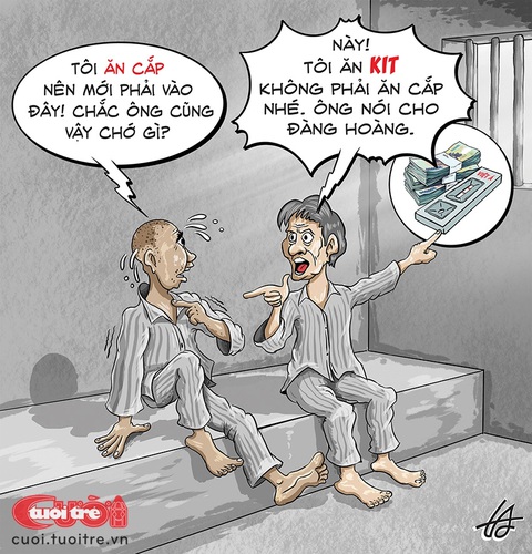 Tôi không ăn cắp, cái tôi ăn thứ đẳng cấp hơn - Ảnh 1. Tui ăn đẳng cấp chứ không phải ăn cắp nha - Tranh biếm họa của Nguyễn Tuấn Anh