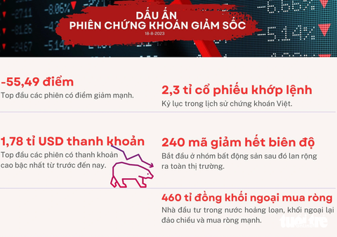 Chứng khoán bay gần 60 điểm, người hoảng loạn bán tháo, kẻ hả hê thời nhảy vào - Ảnh 2. Hàng loạt dữ liệu ấn tượng được thiết lập trong phiên chứng khoán đỏ lửa - Ảnh: BÔNG MAI