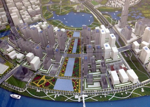 Sở Quy hoạch - Kiến trúc phản hồi về việc đặt tượng đài Thống Nhất ở quảng trường Thủ Thiêm - Ảnh 1. Vị trí quảng trường trung tâm theo mô hình quy hoạch 1/2.000 khu đô thị mới Thủ Thiêm - Ảnh: NGỌC HÀ