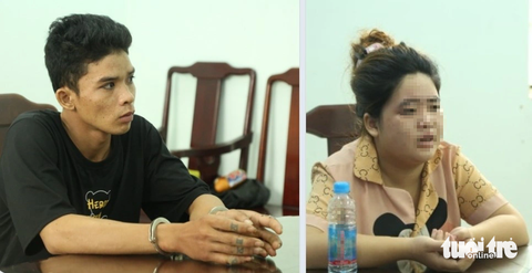 Đôi nam nữ nghi phạm bị lấy lời khai tại cơ quan công an - Ảnh: T.D. Đôi nam nữ nghi phạm được lấy lời khai tại cơ quan công an - Ảnh: T.D.
