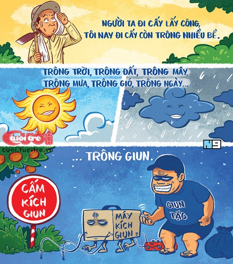 Kích giun - Ảnh 1. Lão nông vừa cấy vừa trông... giun tặc - Tranh: Hải Nam