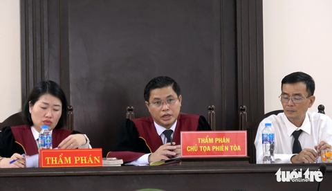 Bị cáo Thiện Soi đã tính lãi nặng như thế nào? - Ảnh 3. Chủ tọa phiên tòa Bùi Xuân Thường xét hỏi Thiện Soi - Ảnh: ĐÔNG HÀ