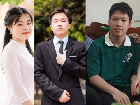 Các thủ khoa toàn quốc năm 2023 đã trúng tuyển trường nào? - Ảnh 1. Phạm Thị Vân Anh - thủ khoa toàn quốc khối D01 với tổng điểm 28,9; Nguyễn Mạnh Thắng - thủ khoa toàn quốc khối A00 với 29,35 điểm; Mai Duy Anh Quân - thủ khoa toàn quốc khối B00 đạt 29,80 điểm - Ảnh: NVCC