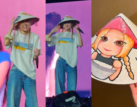 Fan Việt phát sốt vì Jennie đội nón lá See Tình trong tổng duyệt concert ở Mỹ - Ảnh 2. Rosé cũng từng gây bão khi đội nón lá, khoe biểu cảm đáng yêu trên sân khấu đêm diễn tại Mỹ